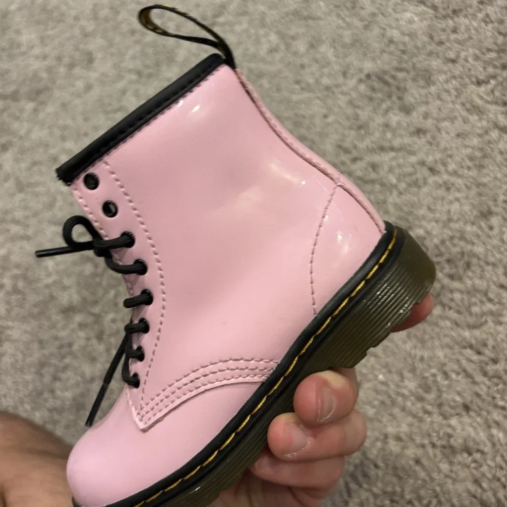 Dr. Martens Patent Leather Pink Toddler Combat Boots - SZ 9c Childs Kids Shoes